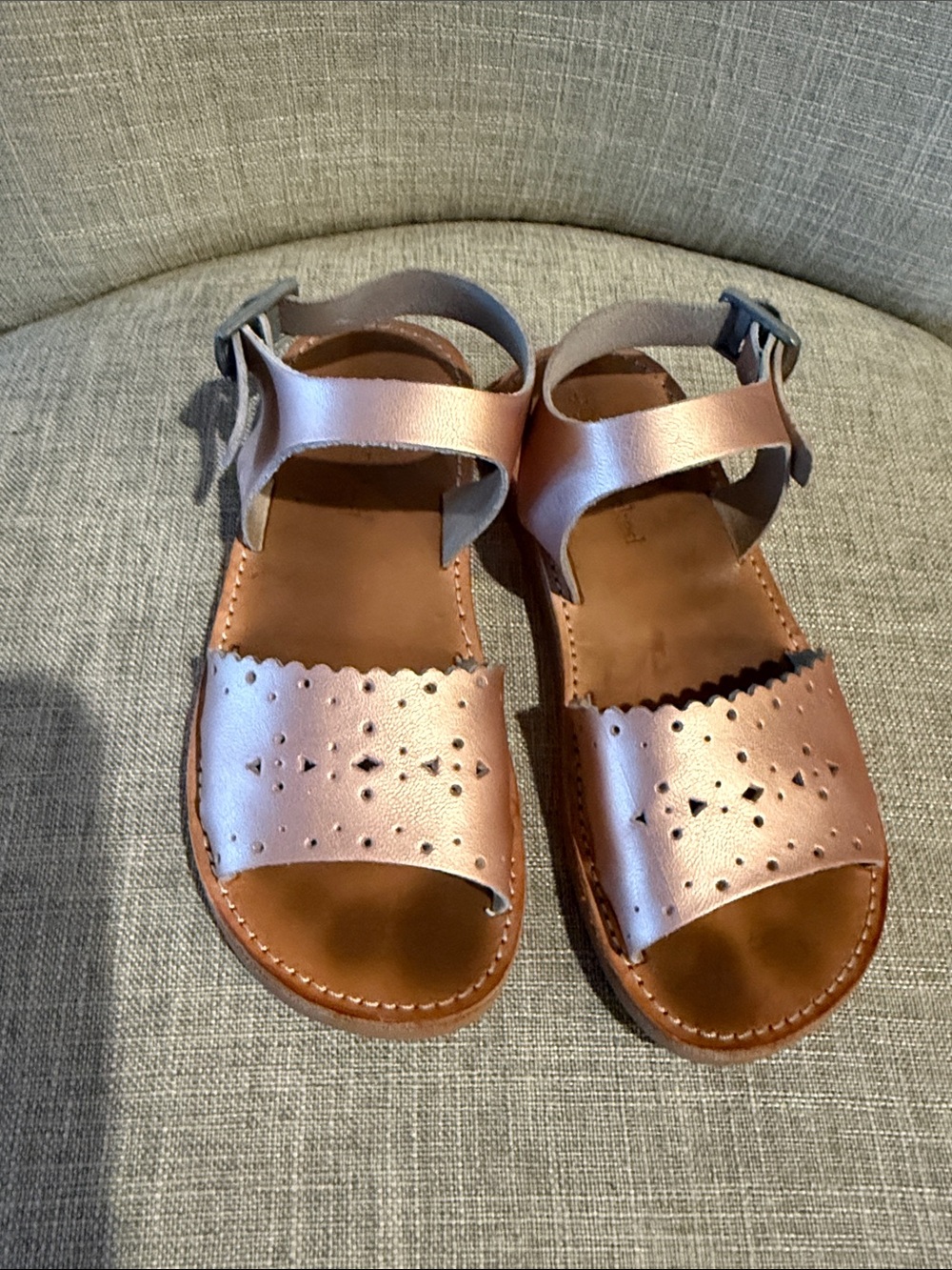 Freshly Picked Girls' Metallic Rose Gold Leather Sandals size 12